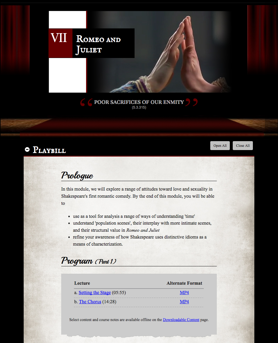 Screen capture of an online course webpage illustrating a playbill design.