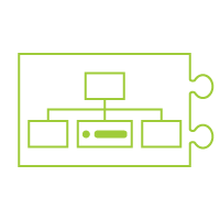 a puzzle piece with an organizational chart with a highlighted bullet point inside one of the boxes